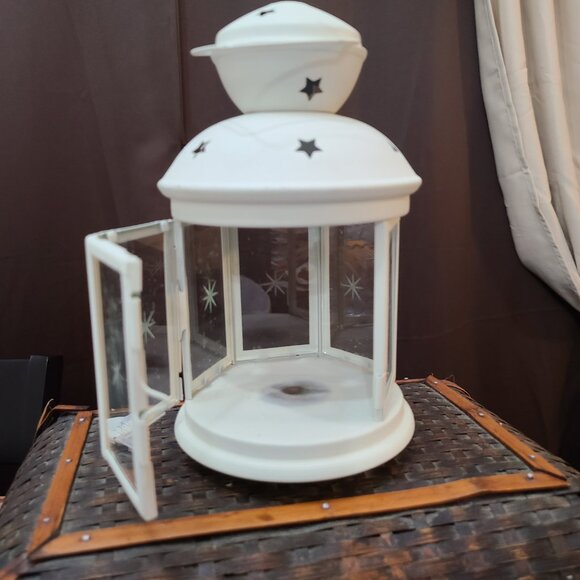 Pair Of Ikea Rotera Hanging Tea Light Votive Lanterns Ivory Snowflake Design - Picture 4 of 11